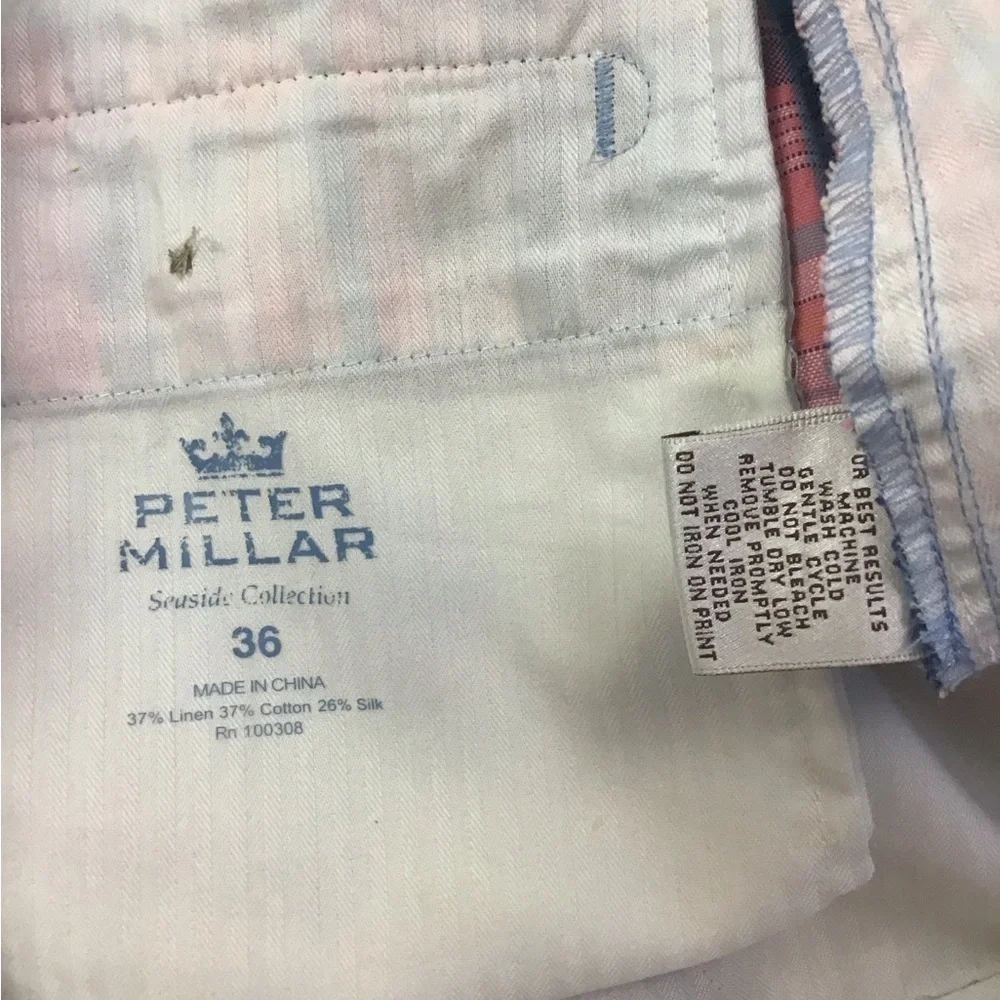 Peter Millar Seaside Collection Plaid Shorts Mens Size 36 Pink Blue Linen Blend